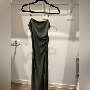 Zara Olive Green / Gray Midi Satin Dress XS